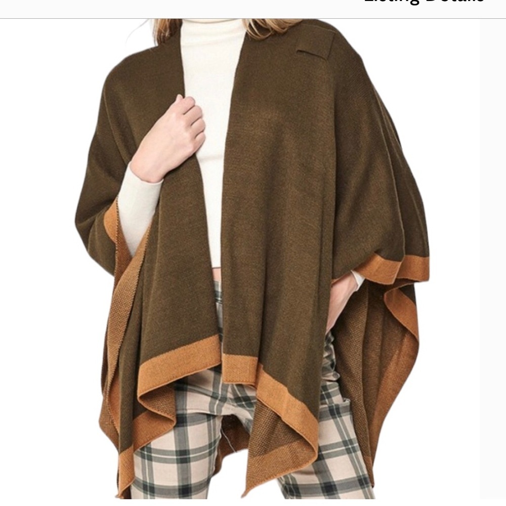 Chic Olive Green Poncho Sweater With Strap on Shoulder